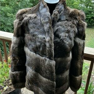100% Rabbit Fur Brown Coat With Pockets Size M/L Vintage Fur Coat